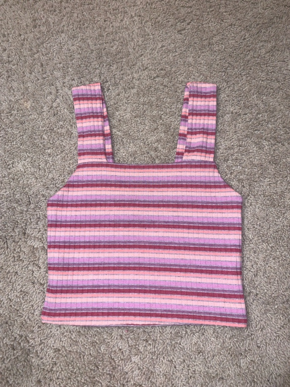 American Eagle Women’s Striped Ribbed Square-Neck Sleeveless Cropped Tank Top S